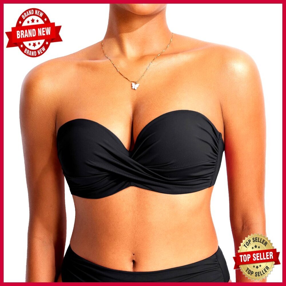 Underwire Bandeau Bikini Top Strapless Halter Swimwear 36DD
